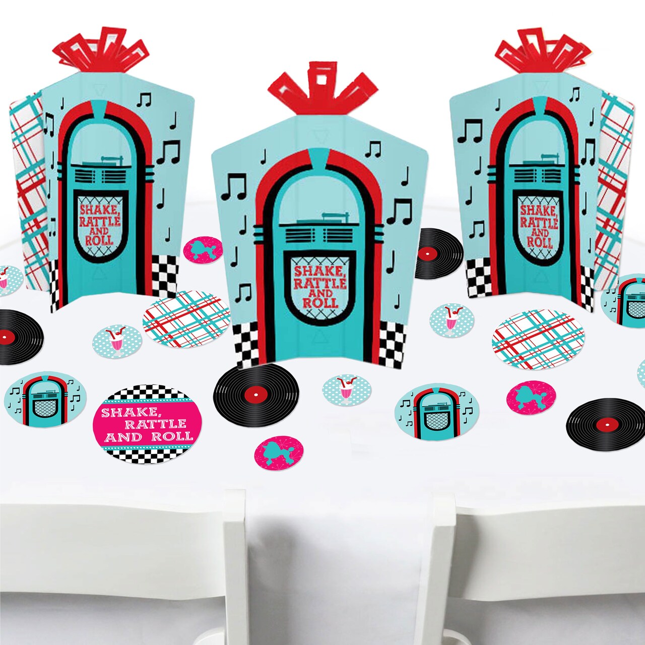 Big Dot of Happiness 50’s Sock Hop - 1950s Rock N Roll Party Decor and Confetti - Terrific Table Centerpiece Kit - Set of 30
